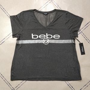 Bebe 2X Mesh Gray Heather Tee Silver Logo